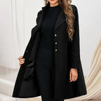 Annette | Damski taliowany płaszcz z wełny, prestiżowy płaszcz zimowy | Erwnn | Czarny