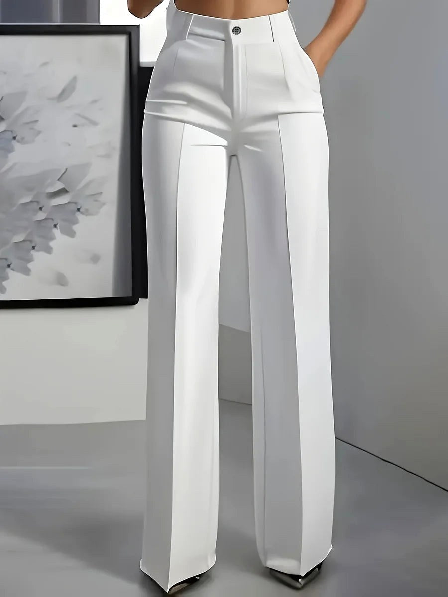 Antonina | Damskie szerokie spodnie z wysokim stanem, eleganckie dopasowane spodnie | Erwnn | Czarny