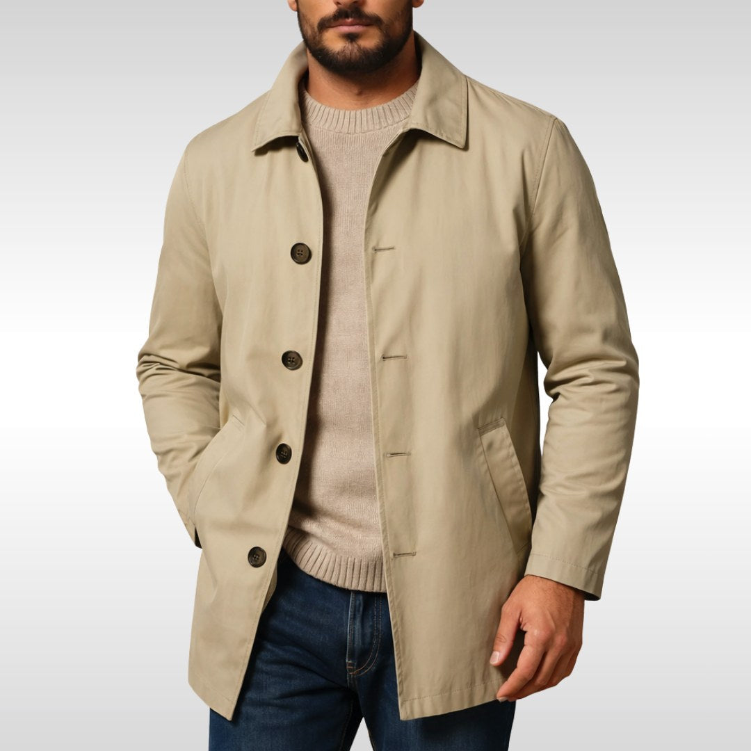 Arnold | Męski trencz o klasycznym designie, elegancki płaszcz jesienny | Erwnn | Khaki
