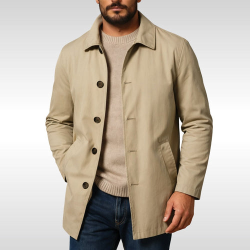 Arnold | Męski trencz o klasycznym designie, elegancki płaszcz jesienny | Erwnn | Khaki