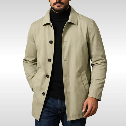 Arnold | Męski trencz o klasycznym designie, elegancki płaszcz jesienny | Erwnn | Khaki
