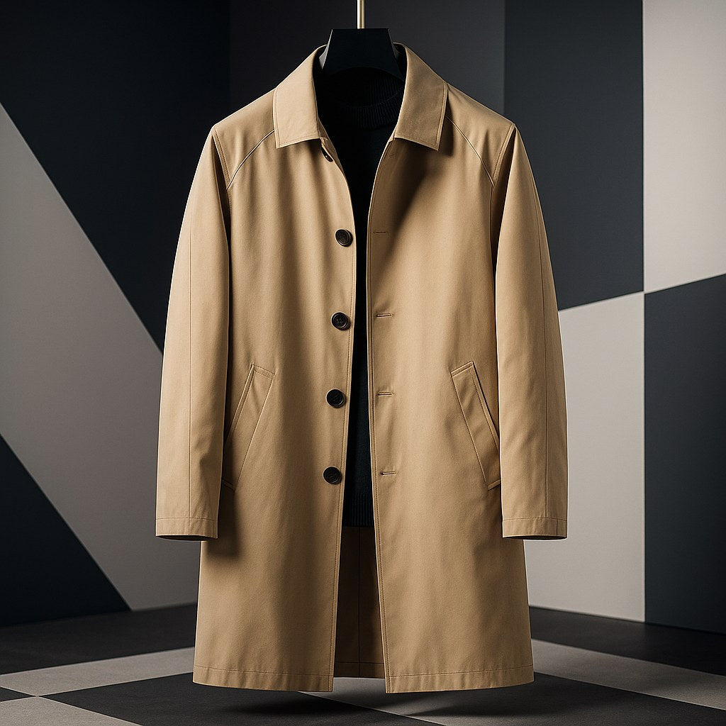 Arnold | Męski trencz o klasycznym designie, elegancki płaszcz jesienny | Erwnn | Khaki