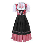 Żofia | Damski dirndl w kratę z krótkimi, bufiastymi rękawami, bawarska sukienka | Erwnn