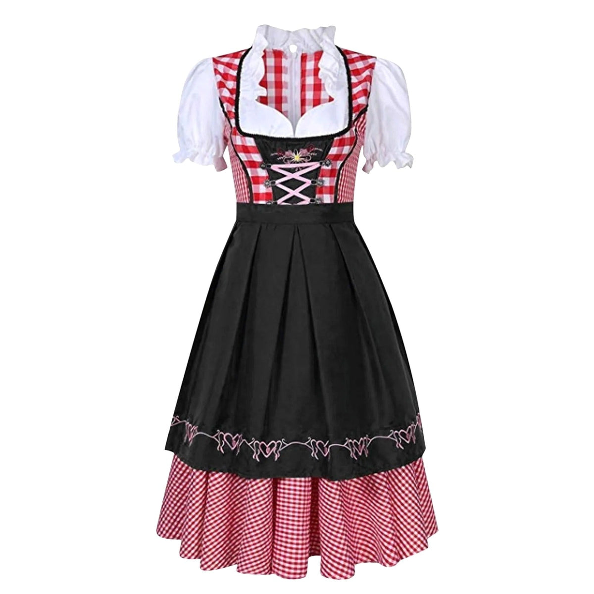 Żofia | Damski dirndl w kratę z krótkimi, bufiastymi rękawami, bawarska sukienka | Erwnn