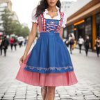 Żofia | Damski dirndl w kratę z krótkimi, bufiastymi rękawami, bawarska sukienka | Erwnn