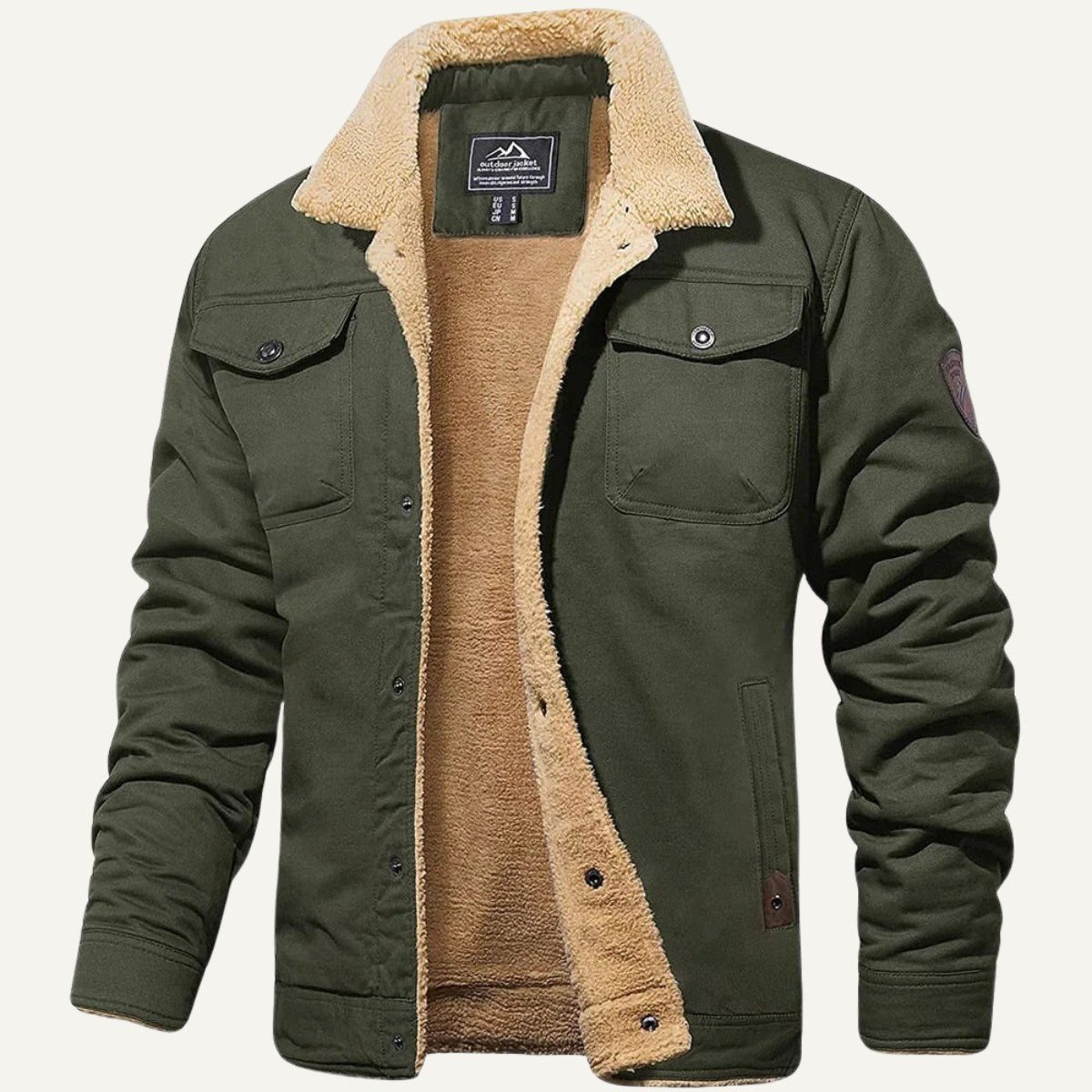 Beckett | Męski płaszcz, z polarową podszewką, ciepły model | Erwnn | Khaki