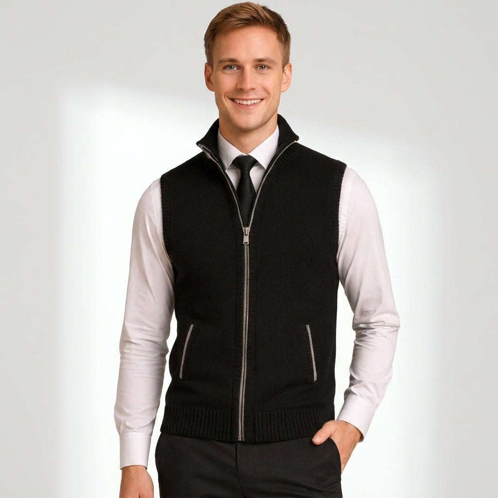 Teofil | Męski bezrękawnik dzianinowy na zamek / kamizelka w stylu elegancko-codziennym | Erwnn