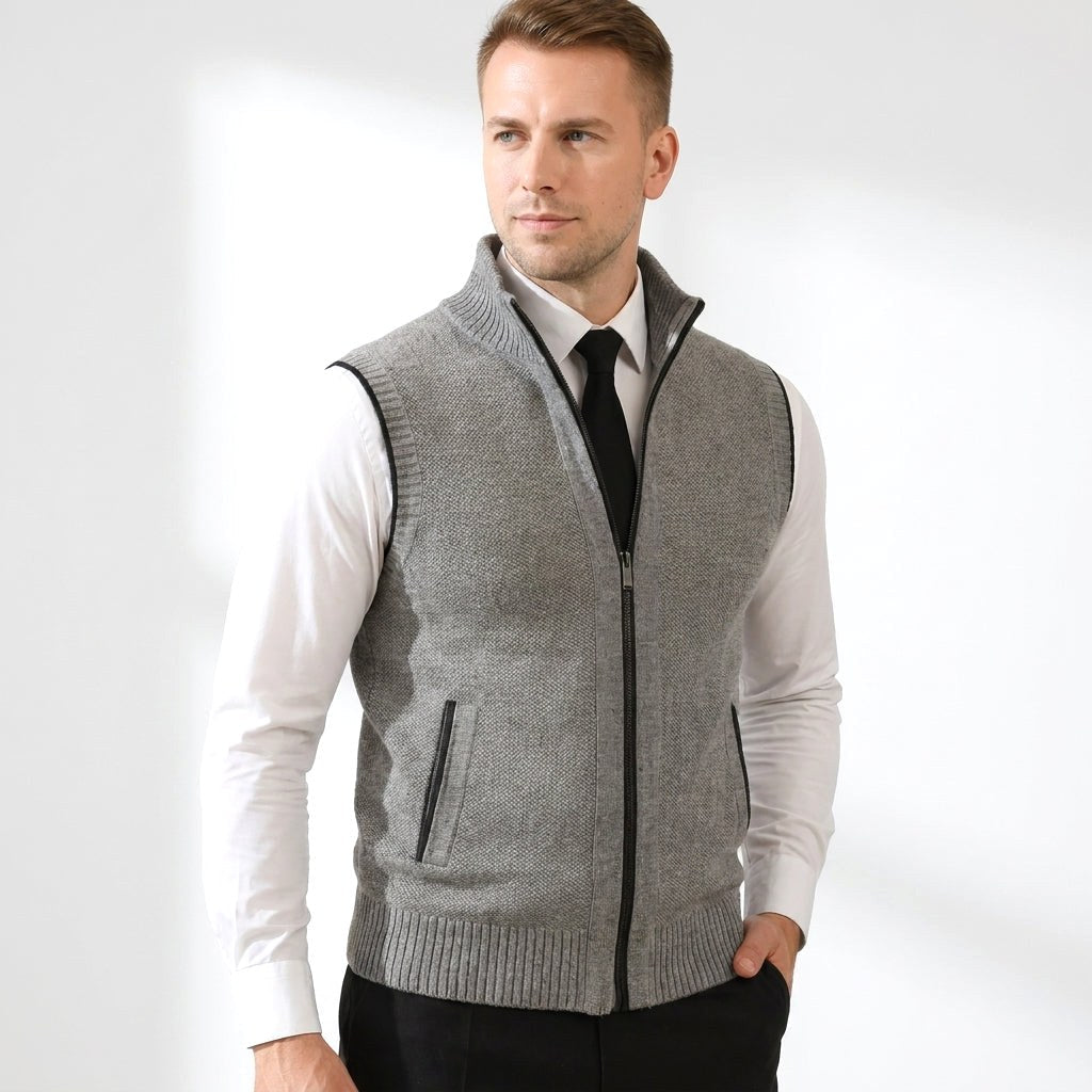 Teofil | Męski bezrękawnik dzianinowy na zamek / kamizelka w stylu elegancko-codziennym | Erwnn