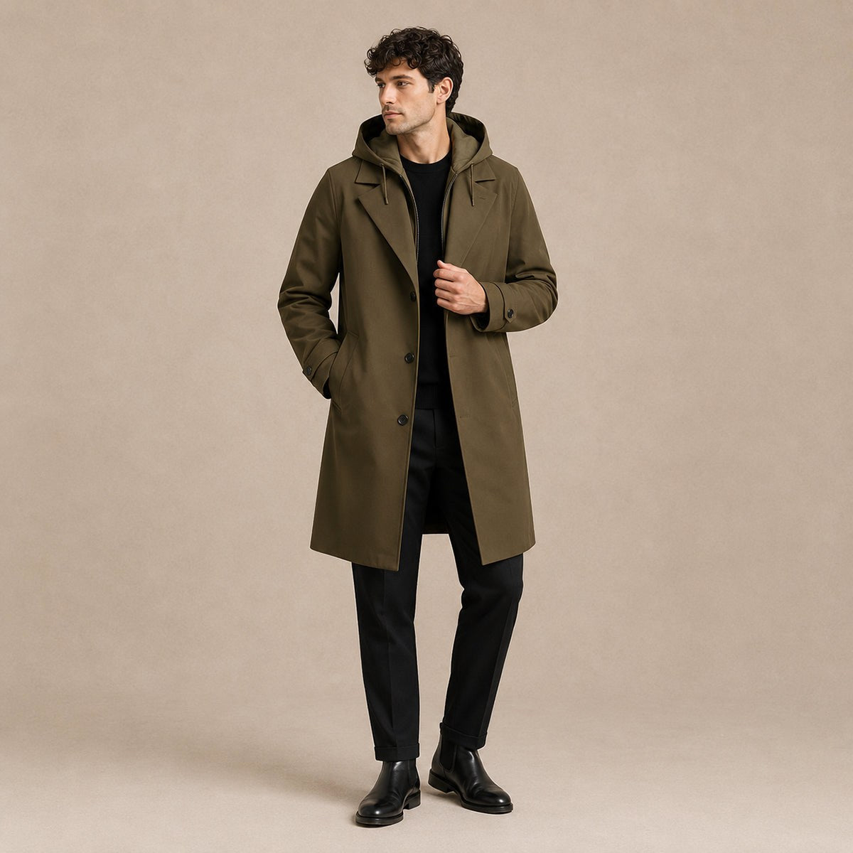 Brody | Męska parka, z kapturem, wodoodporny model | Erwnn | Czarny