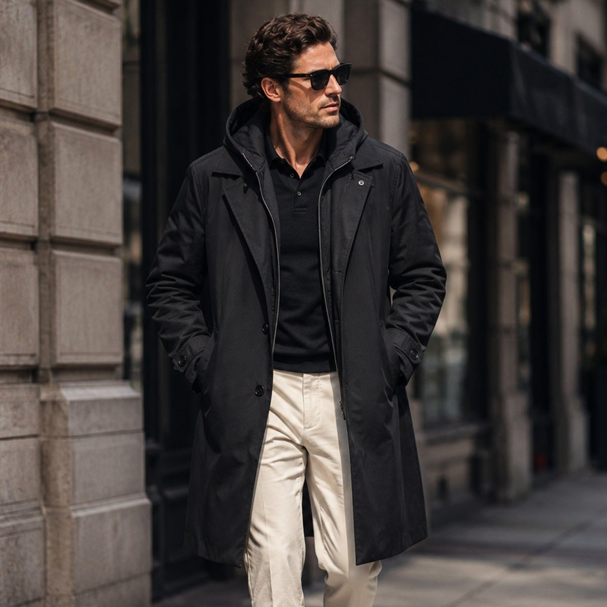 Brody | Męska parka, z kapturem, wodoodporny model | Erwnn | Czarny