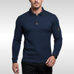 Bruno | Męska koszulka polo z charakterystycznym kołnierzykiem i suwakiem na rękawie, elegancka koszulka polo | Erwnn | Niebieski