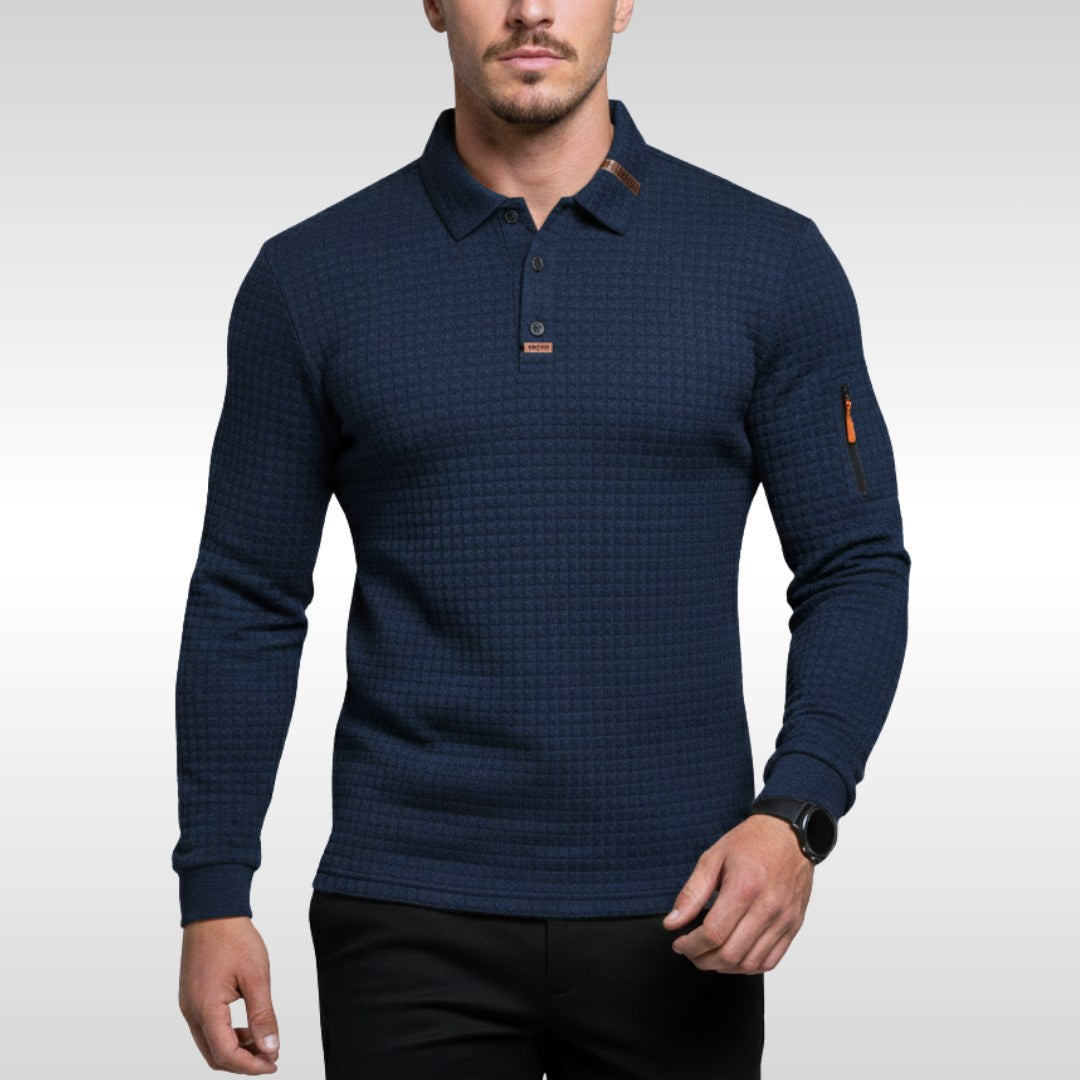 Bruno | Męska koszulka polo z charakterystycznym kołnierzykiem i suwakiem na rękawie, elegancka koszulka polo | Erwnn | Niebieski