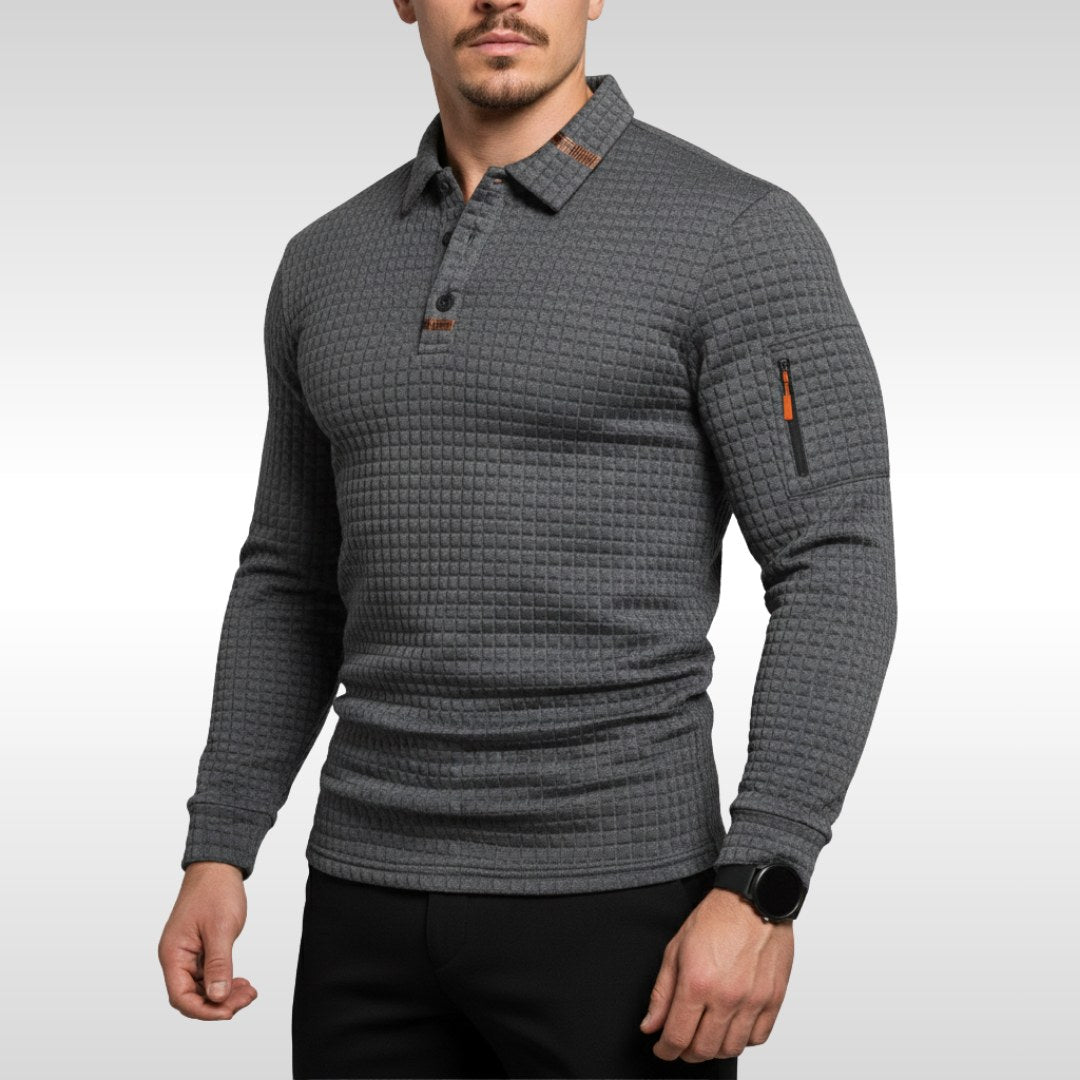Bruno | Męska koszulka polo z charakterystycznym kołnierzykiem i suwakiem na rękawie, elegancka koszulka polo | Erwnn | Niebieski