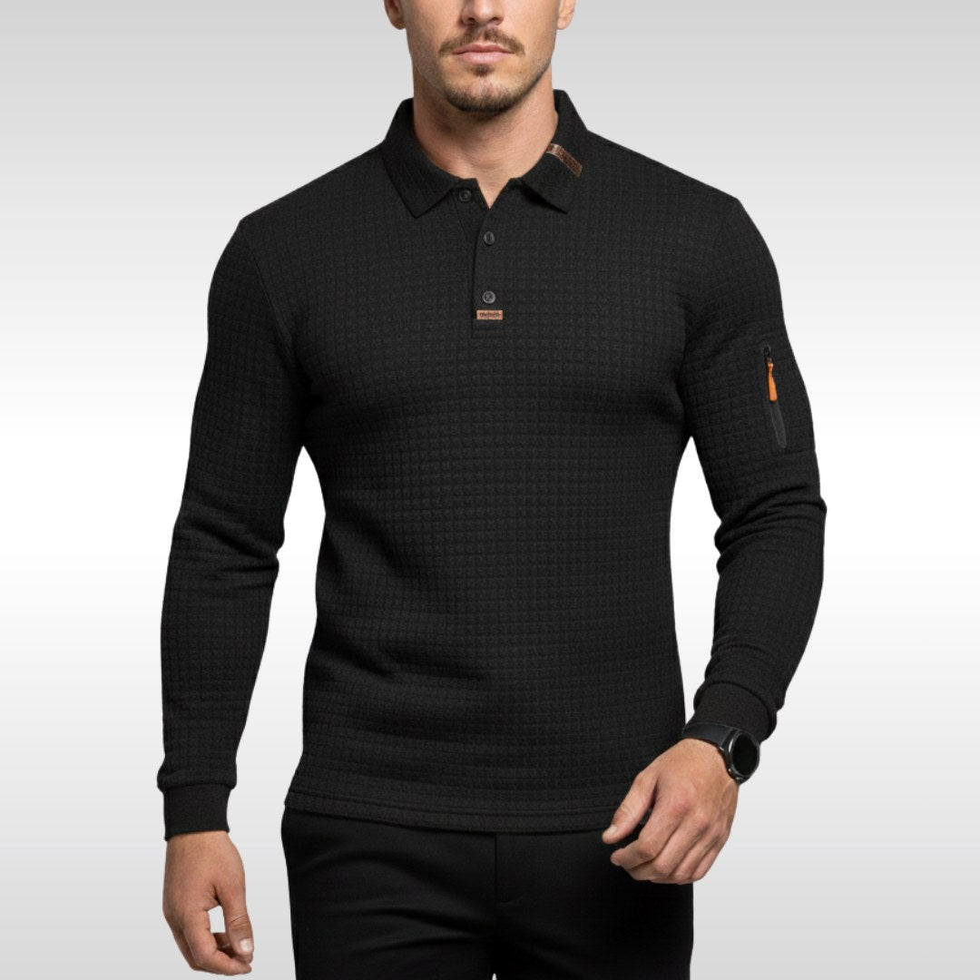 Bruno | Męska koszulka polo z charakterystycznym kołnierzykiem i suwakiem na rękawie, elegancka koszulka polo | Erwnn | Niebieski