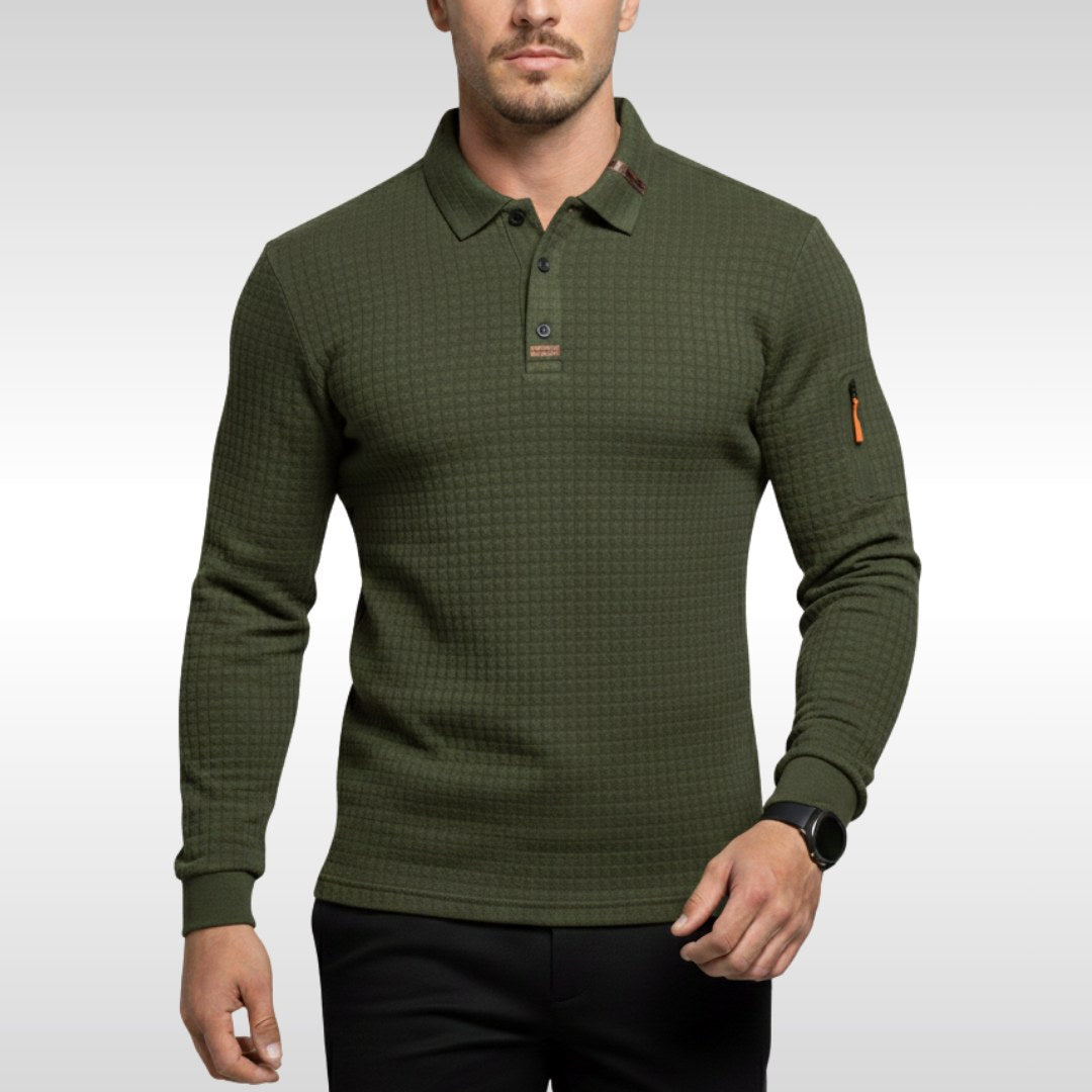 Bruno | Męska koszulka polo z charakterystycznym kołnierzykiem i suwakiem na rękawie, elegancka koszulka polo | Erwnn | Niebieski