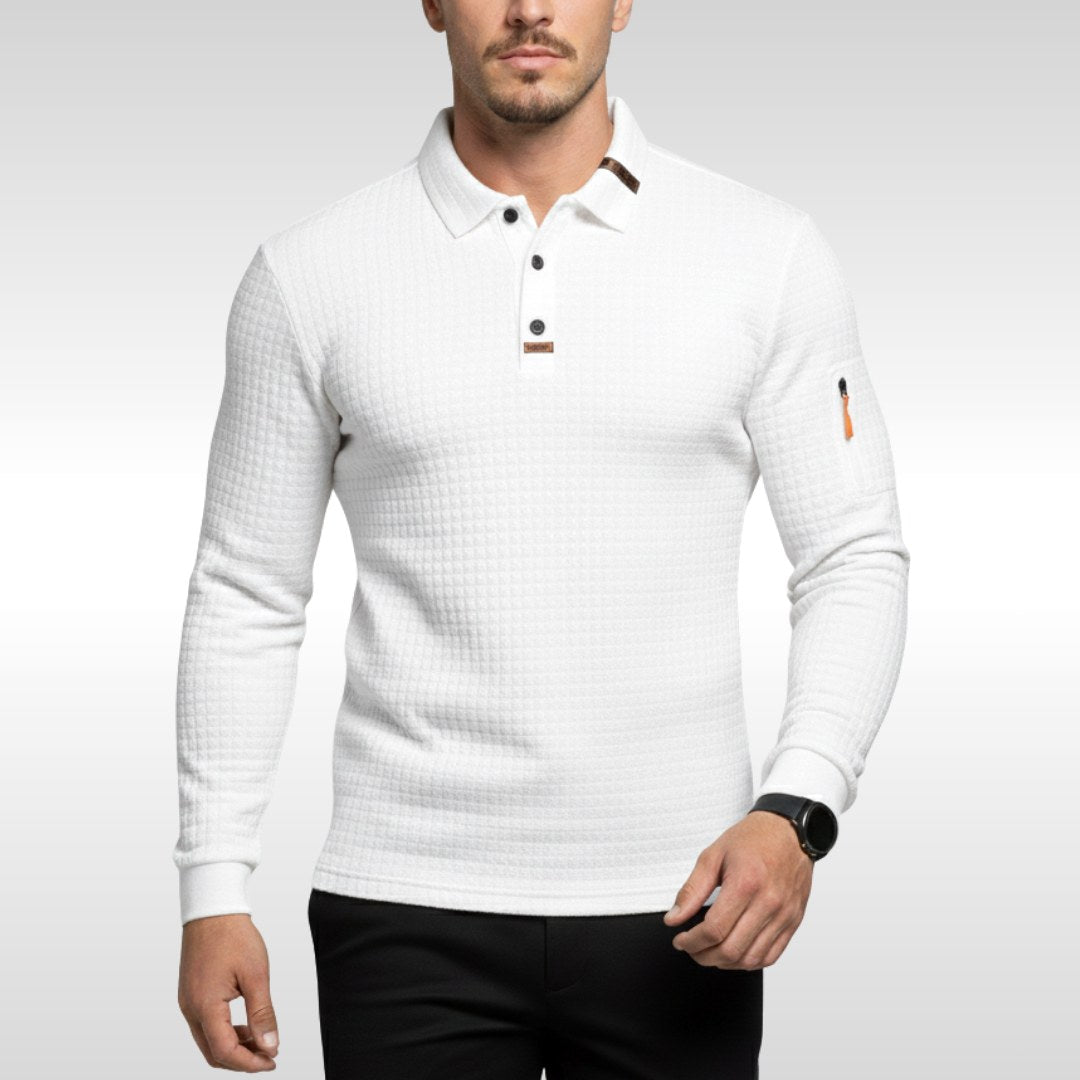 Bruno | Męska koszulka polo z charakterystycznym kołnierzykiem i suwakiem na rękawie, elegancka koszulka polo | Erwnn | Niebieski