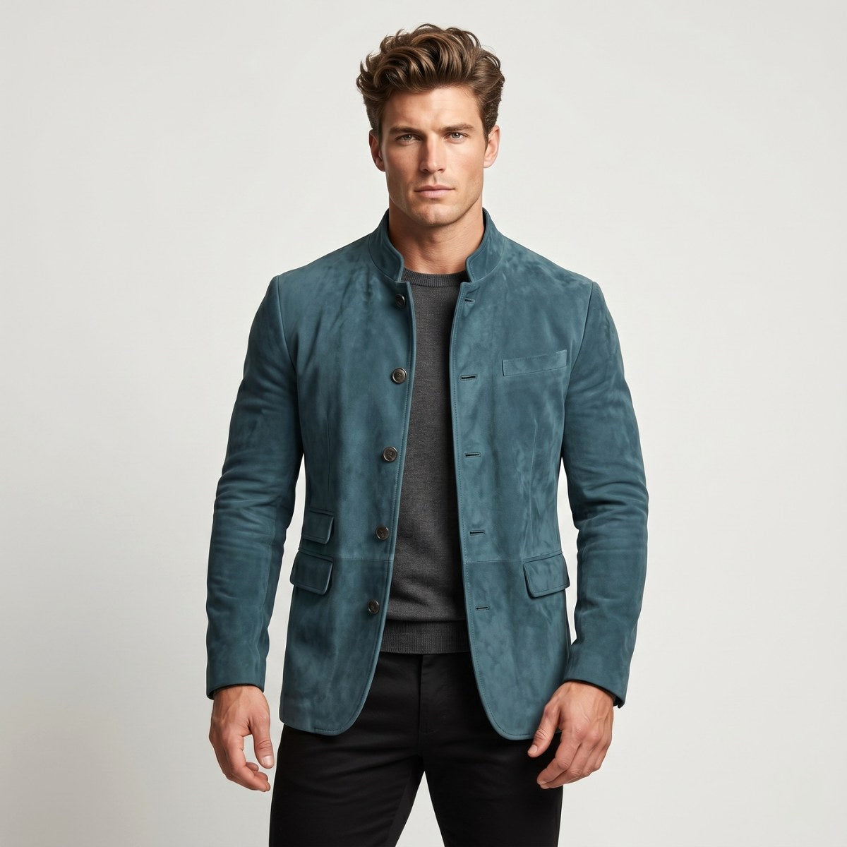 Clayton | Męska marynarka, wykończenie w stylu skóry, wykończenie w stylu zamszu | Erwnn | Khaki