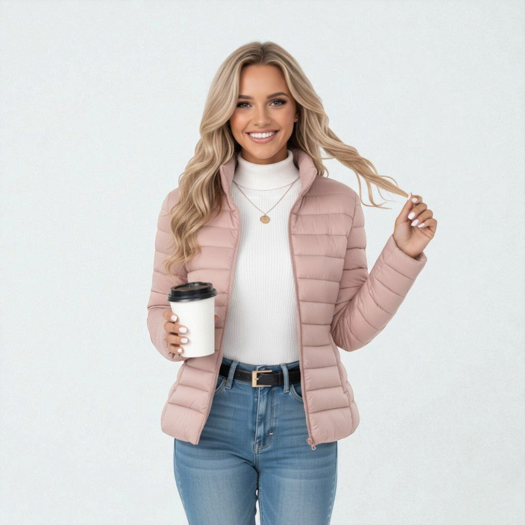 Clemence | Damska lekka pikowana kurtka, wąsko krojona kurtka na zamek | Erwnn | Kolor matcha