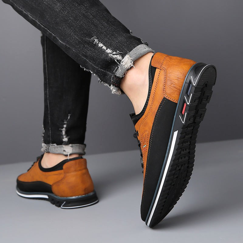 Conrad | Męskie skórzane sznurowane buty w kolorze koniakowym, strukturalne buty oksfordzka | Erwnn | Karmelowy