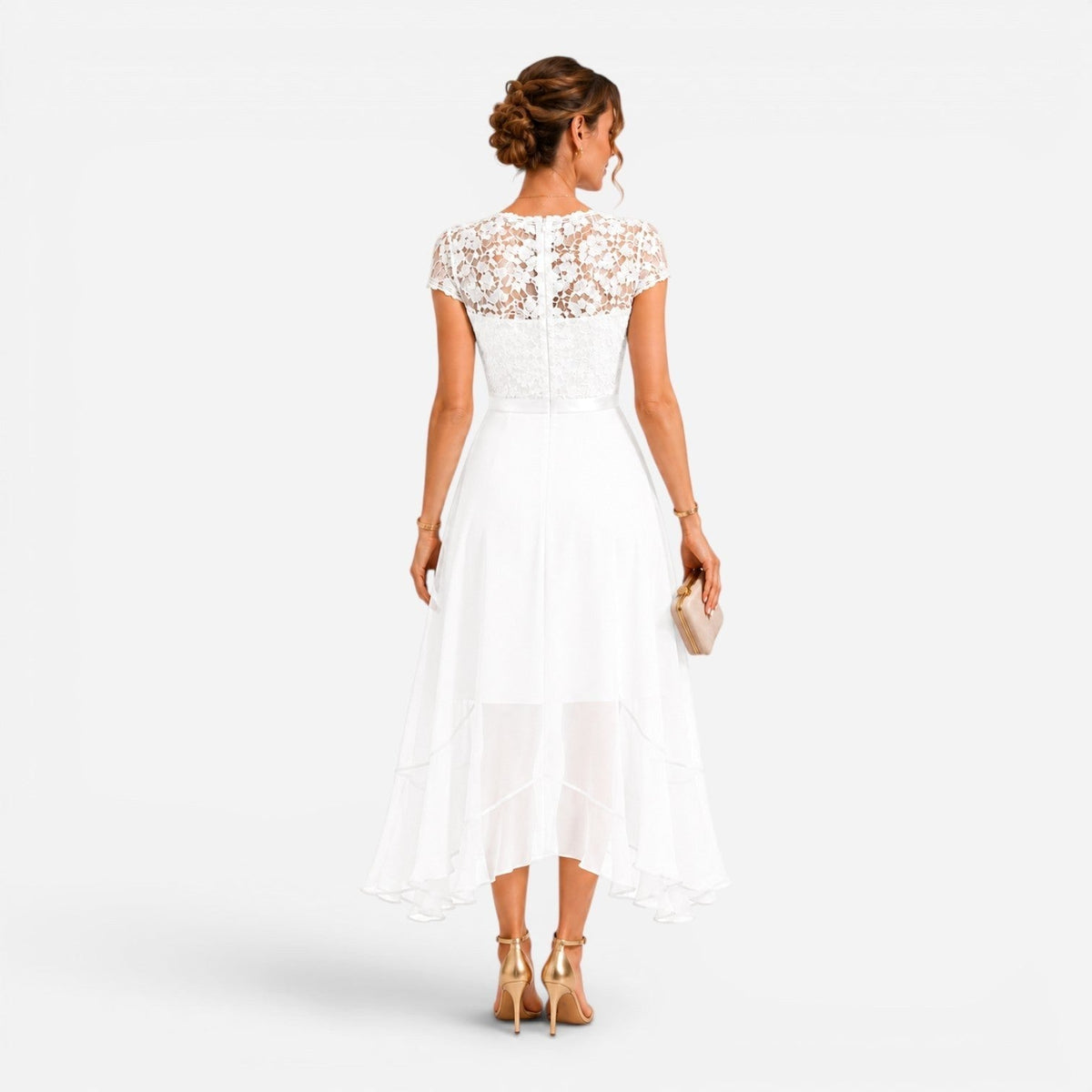 Noemi | Koronkowa sukienka midi dla kobiet, elegancka sukienka w kolorze burgundowym z dekoltem w serek | Erwnn