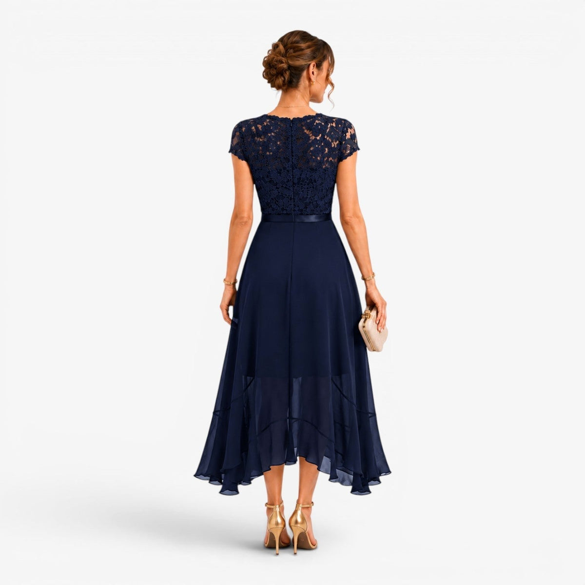Noemi | Koronkowa sukienka midi dla kobiet, elegancka sukienka w kolorze burgundowym z dekoltem w serek | Erwnn