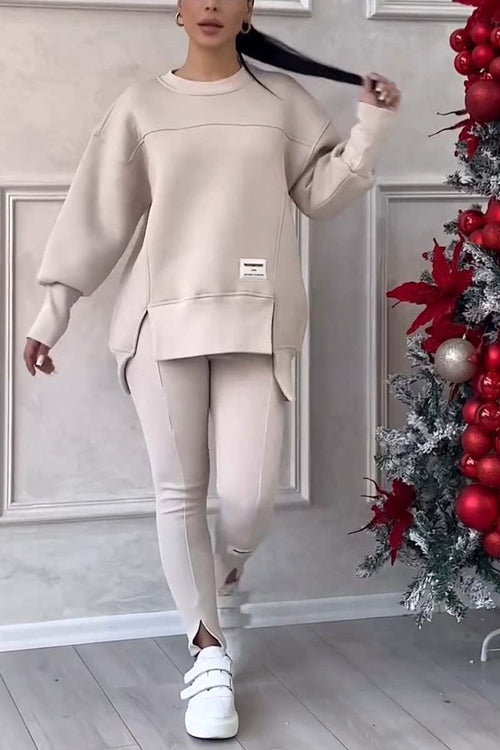 Alina | Bluza o luźnym kroju z rozcięciami i legginsy, dwuczęściowy zestaw domowy dla kobiet | Erwnn