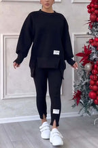 Alina | Bluza o luźnym kroju z rozcięciami i legginsy, dwuczęściowy zestaw domowy dla kobiet | Erwnn