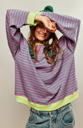 Darcy | Damski pasiasty sweter o luźnym kroju, swobodnie skrojony sweter z dzianiny | Erwnn | Zielony