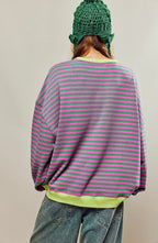 Darcy | Damski pasiasty sweter o luźnym kroju, swobodnie skrojony sweter z dzianiny | Erwnn | Zielony