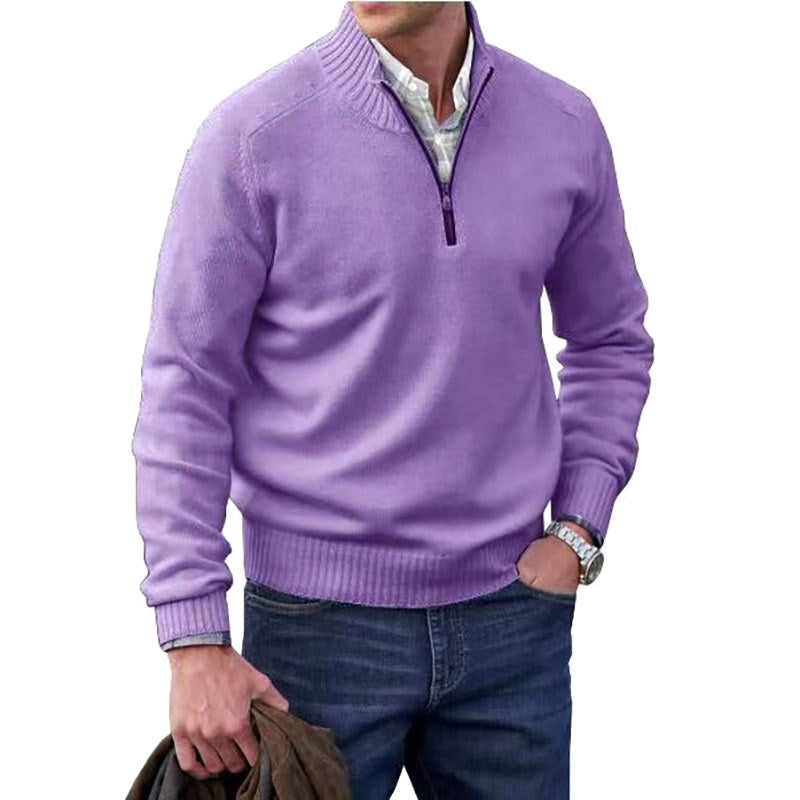 Eberhard | Męski włoski sweter z zamkiem, elegancki sweter z dzianiny | Erwnn | Fioletowy