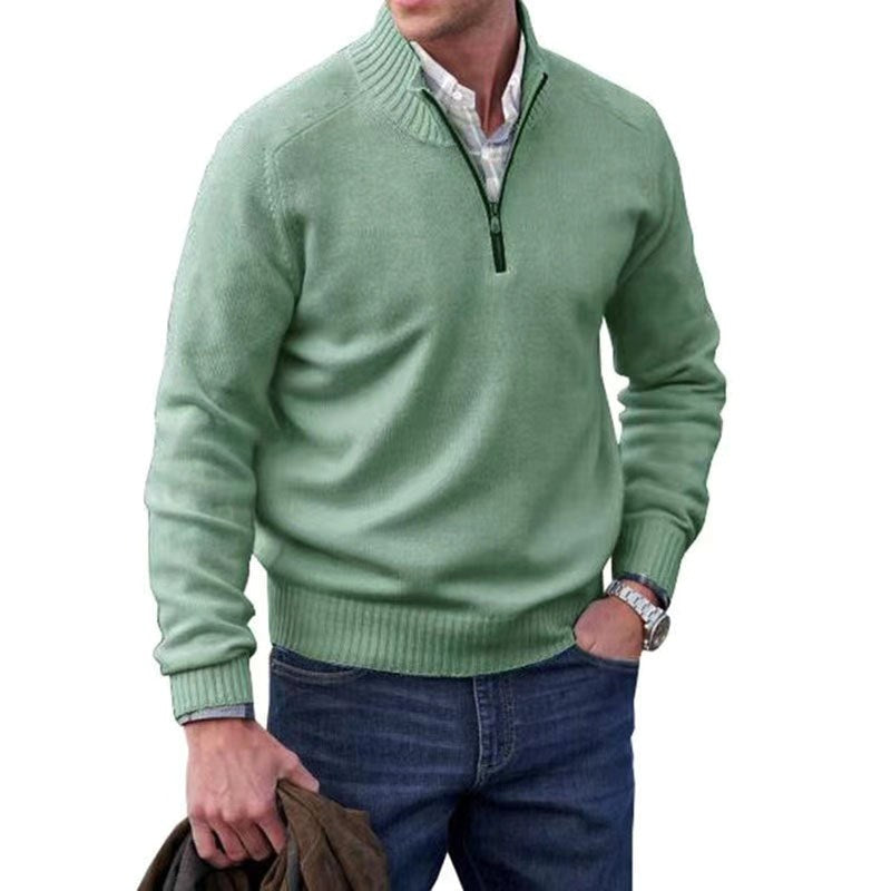 Eberhard | Męski włoski sweter z zamkiem, elegancki sweter z dzianiny | Erwnn | Niebieski