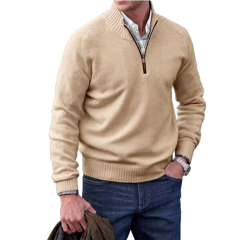 Eberhard | Męski włoski sweter z zamkiem, elegancki sweter z dzianiny | Erwnn | Niebieski