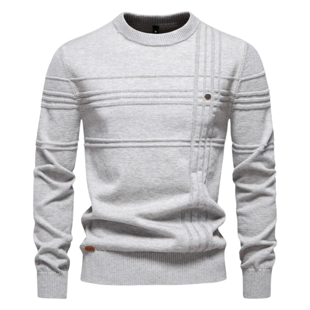 Edmund | Męski sweter w kratkę, klasyczny sweter z dzianiny | Erwnn | Jasnoszary