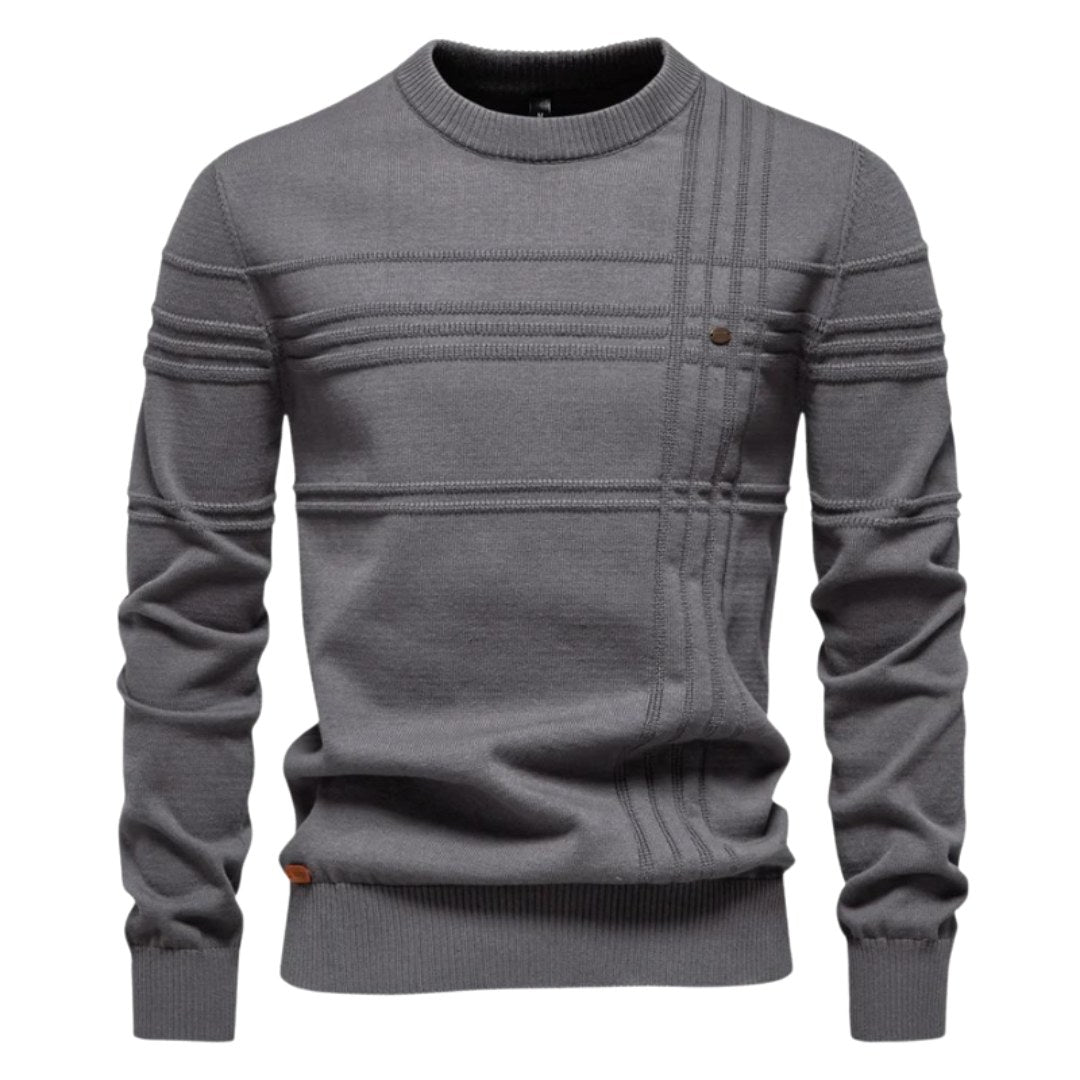Edmund | Męski sweter w kratkę, klasyczny sweter z dzianiny | Erwnn | Jasnoszary