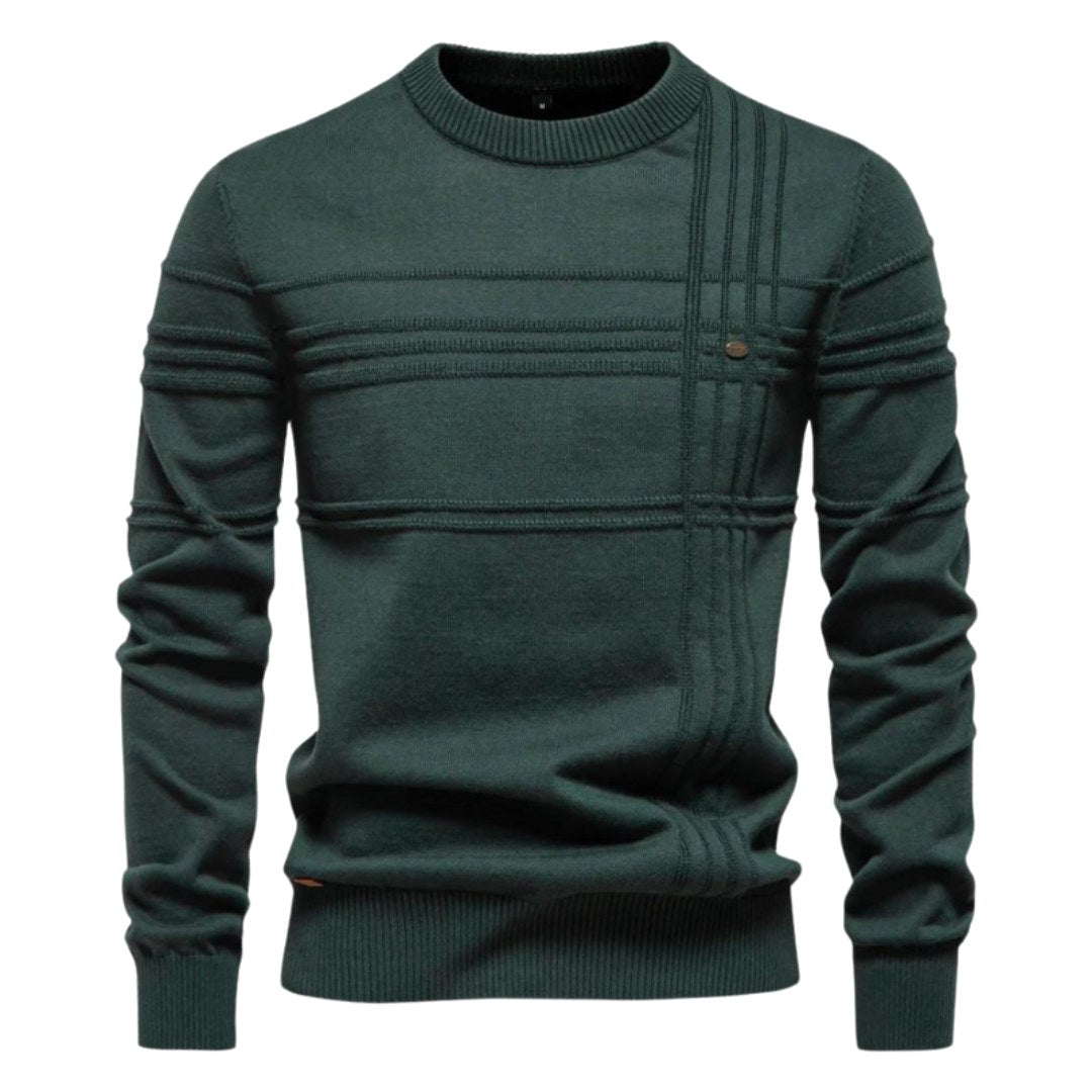 Edmund | Męski sweter w kratkę, klasyczny sweter z dzianiny | Erwnn | Jasnoszary