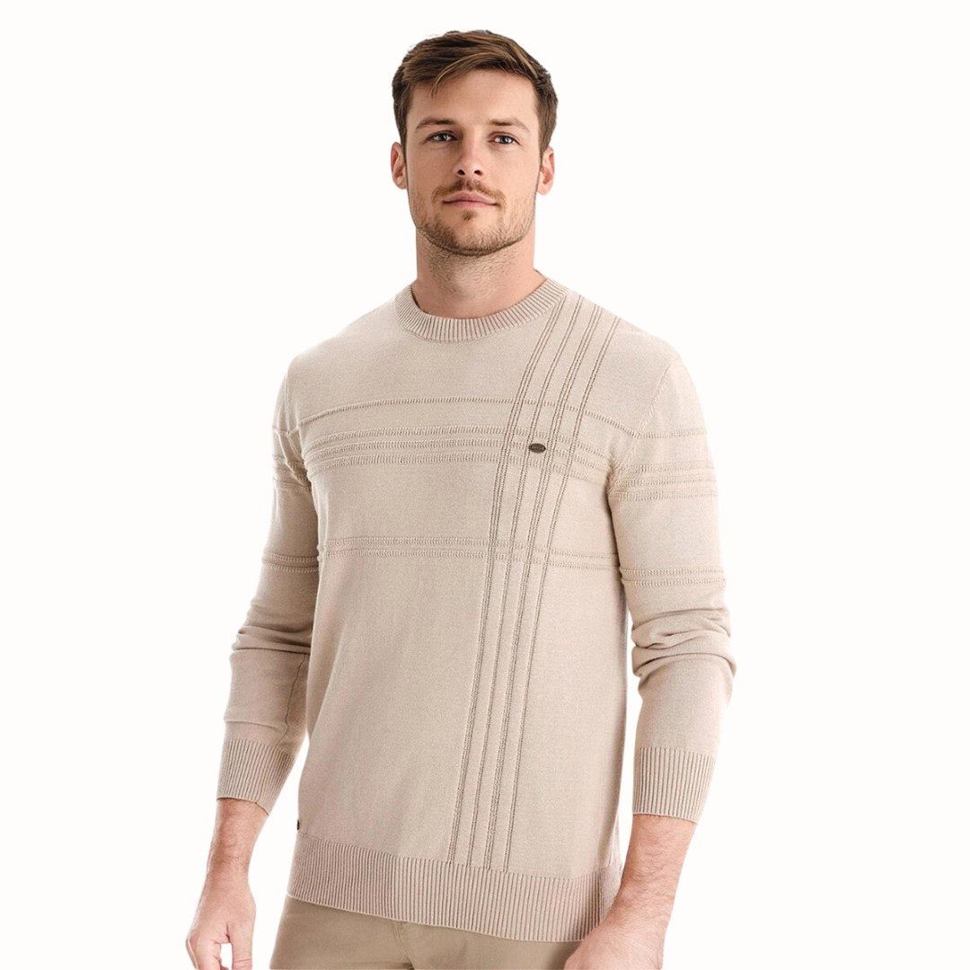 Edmund | Męski sweter w kratkę, klasyczny sweter z dzianiny | Erwnn | Szary