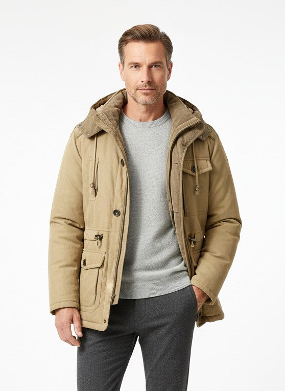 Ethan | Męska kurtka, ochrona przed wiatrem, ocieplany fason | Erwnn | Khaki