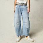 Freya | Damskie luźne jeansy typu barrel, jeansy z wysokim stanem | Erwnn | Jasnoniebieski