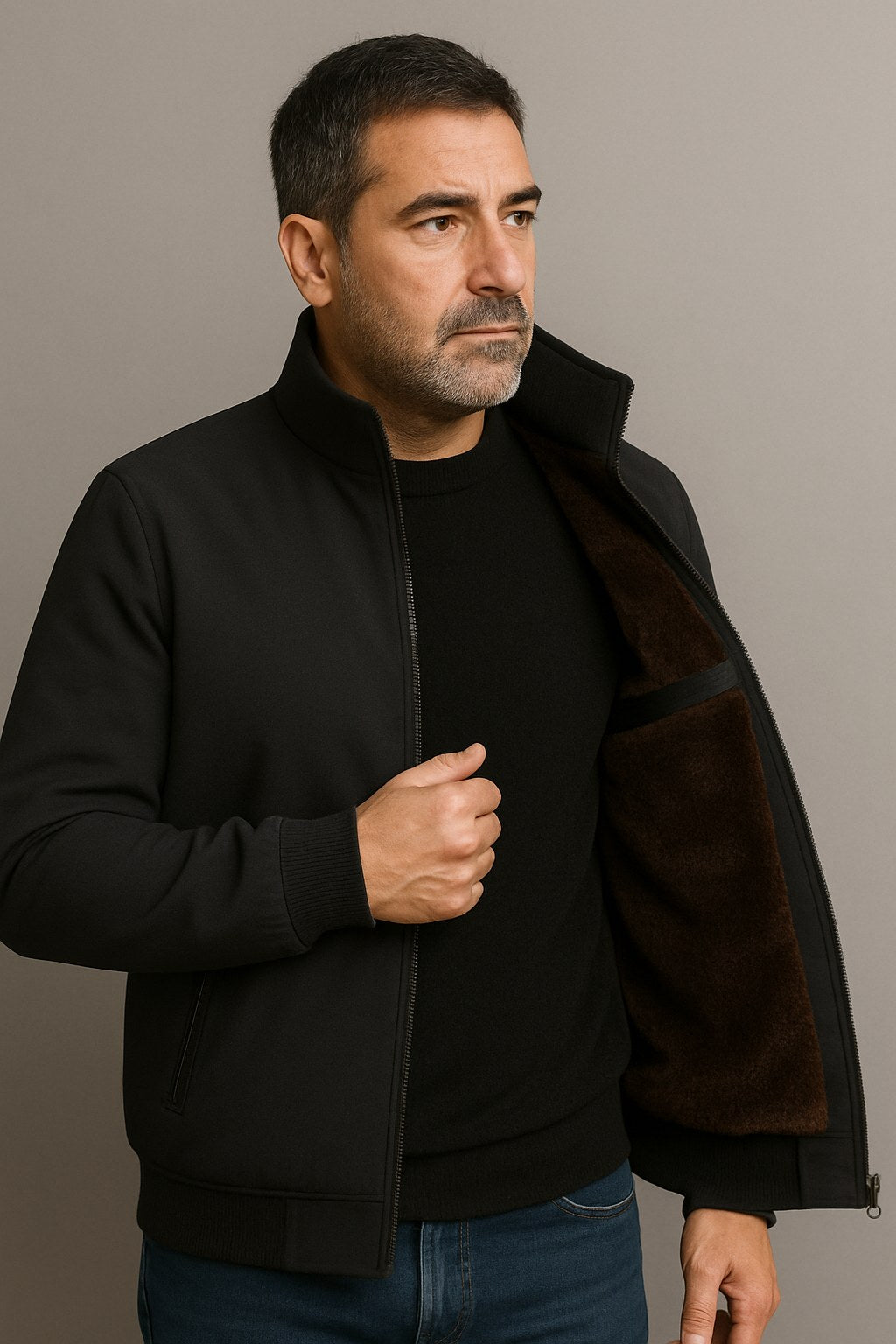Grant | Męski płaszcz, z polarową podszewką, wodoodporny model | Erwnn | Czarny