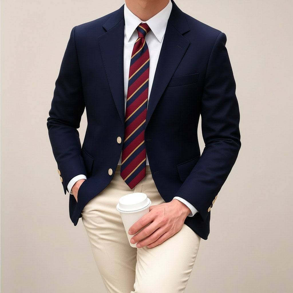 Harrison | Męski dopasowany blezer, elegancki strukturalny blezer garniturowy | Erwnn | Granatowy