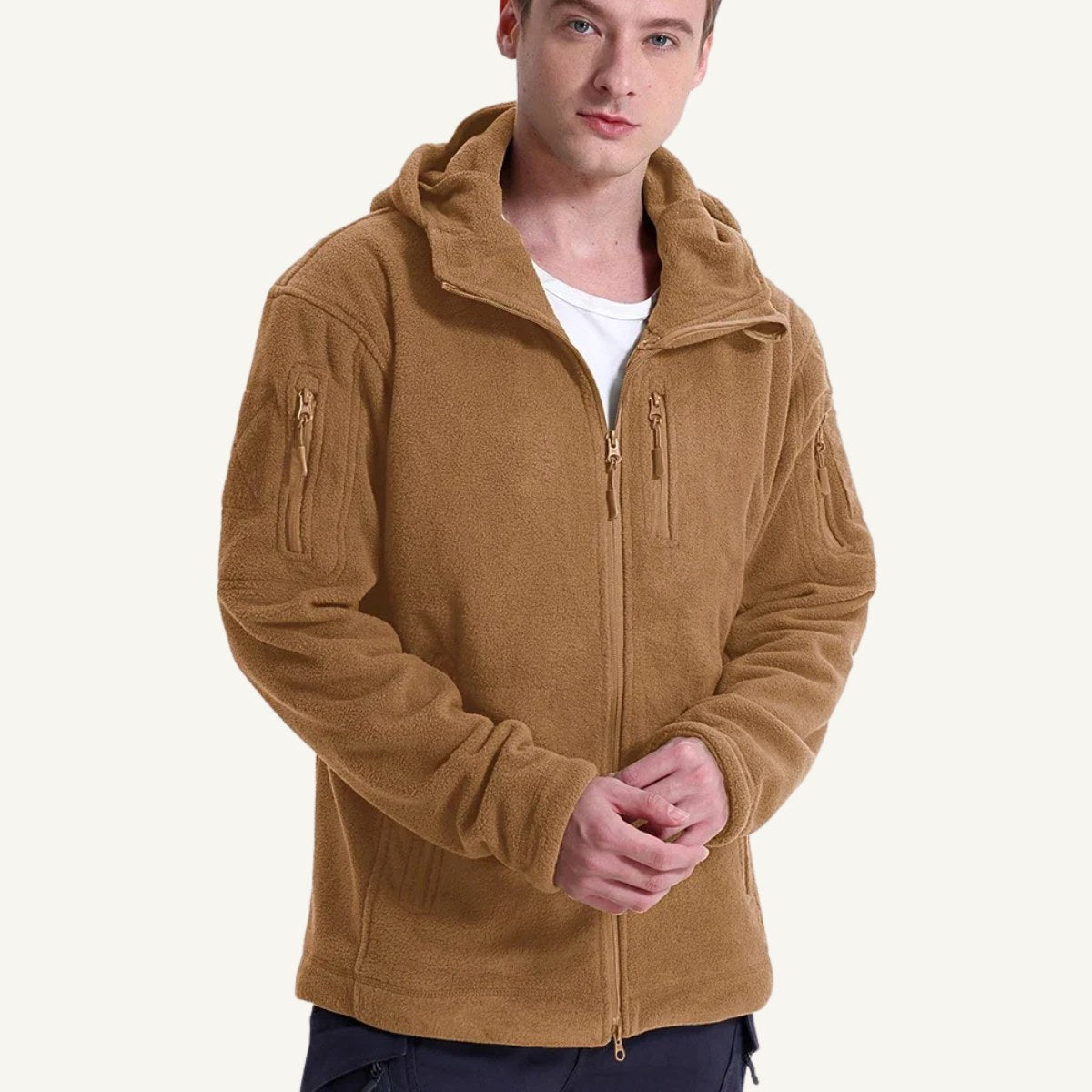 Harrison | Męska kurtka, z kapturem, z polarową podszewką | Erwnn | Khaki