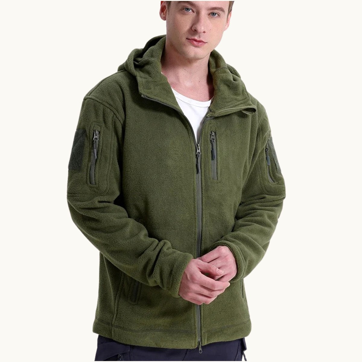 Harrison | Męska kurtka, z kapturem, z polarową podszewką | Erwnn | Khaki