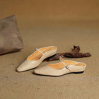 Holly | Damskie skórzane mule Mary Jane, wygodne buty ze szpiczastym noskiem | Erwnn | Beżowy
