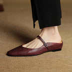 Holly | Damskie skórzane mule Mary Jane, wygodne buty ze szpiczastym noskiem | Erwnn | Bordowy