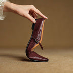 Holly | Damskie skórzane mule Mary Jane, wygodne buty ze szpiczastym noskiem | Erwnn | Bordowy