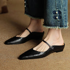 Holly | Damskie skórzane mule Mary Jane, wygodne buty ze szpiczastym noskiem | Erwnn | Bordowy