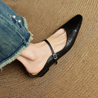 Holly | Damskie skórzane mule Mary Jane, wygodne buty ze szpiczastym noskiem | Erwnn | Czarny