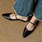 Holly | Damskie skórzane mule Mary Jane, wygodne buty ze szpiczastym noskiem | Erwnn | Czarny