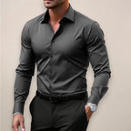 James | Męska elegancka koszula z długim rękawem, dopasowana koszula biznesowa | Erwnn | Ciemny szary
