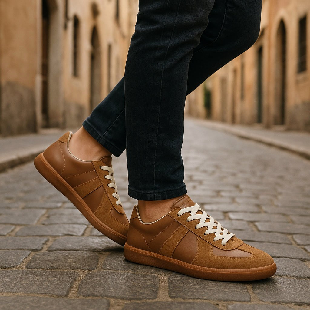 Julian | Męskie buty sznurowane z antypoślizgową podeszwą, klasyczne buty sportowe sznurowane | Erwnn | Brązowy